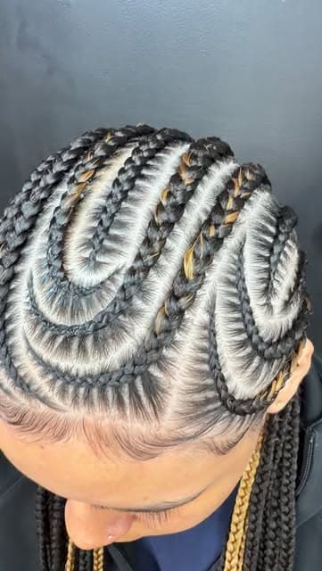 Overhead view of a detailed cornrow braid pattern