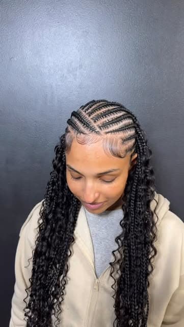Close-up of long braids with curly ends